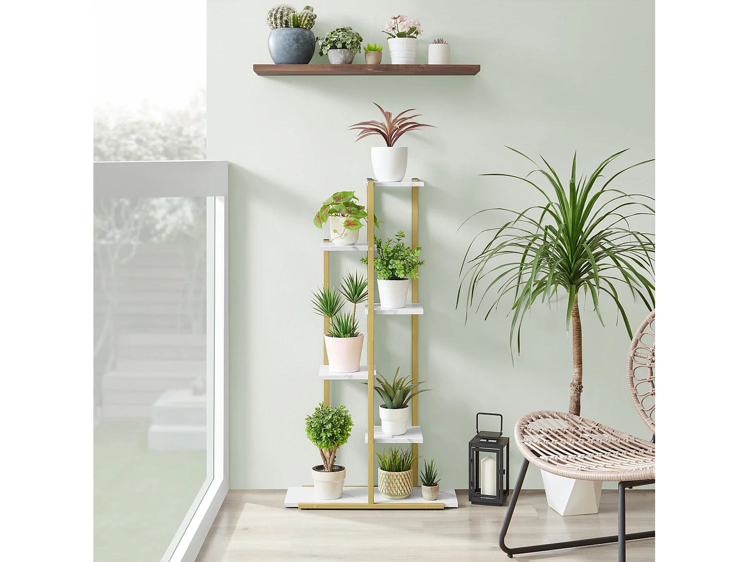 Valora Support à fleurs 6 étagères en marbre avec cadre en fer doré pour décoration