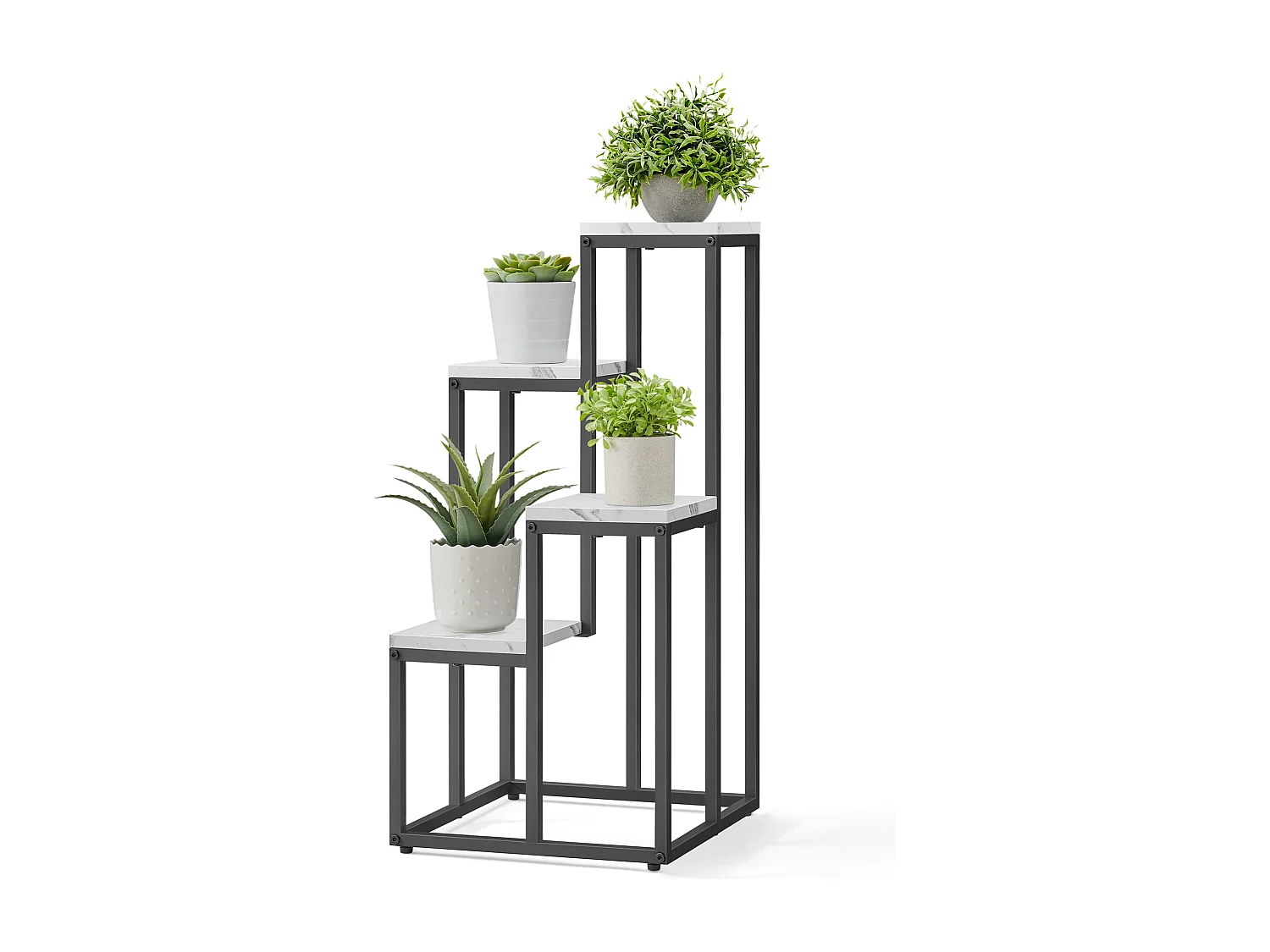 Valora Blumenständer 4 Ablagen weißer Marmor schwarze Beine Deko