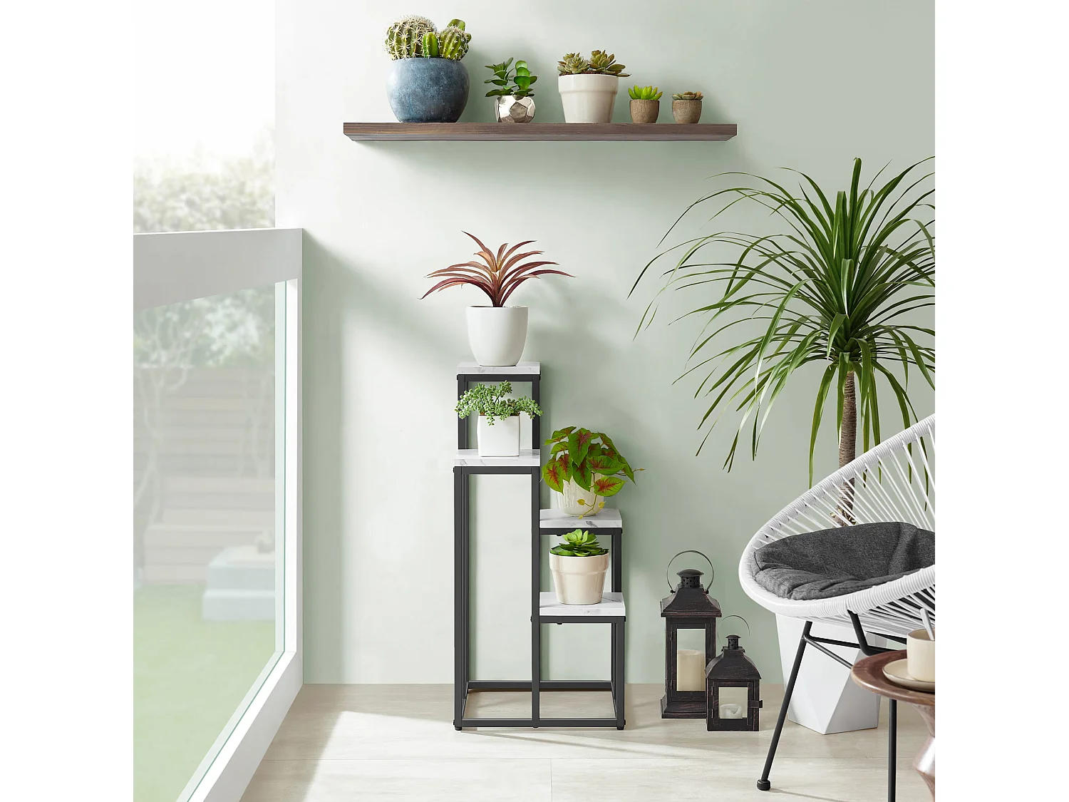 Valora Blumenständer 4 Ablagen weißer Marmor schwarze Beine Deko