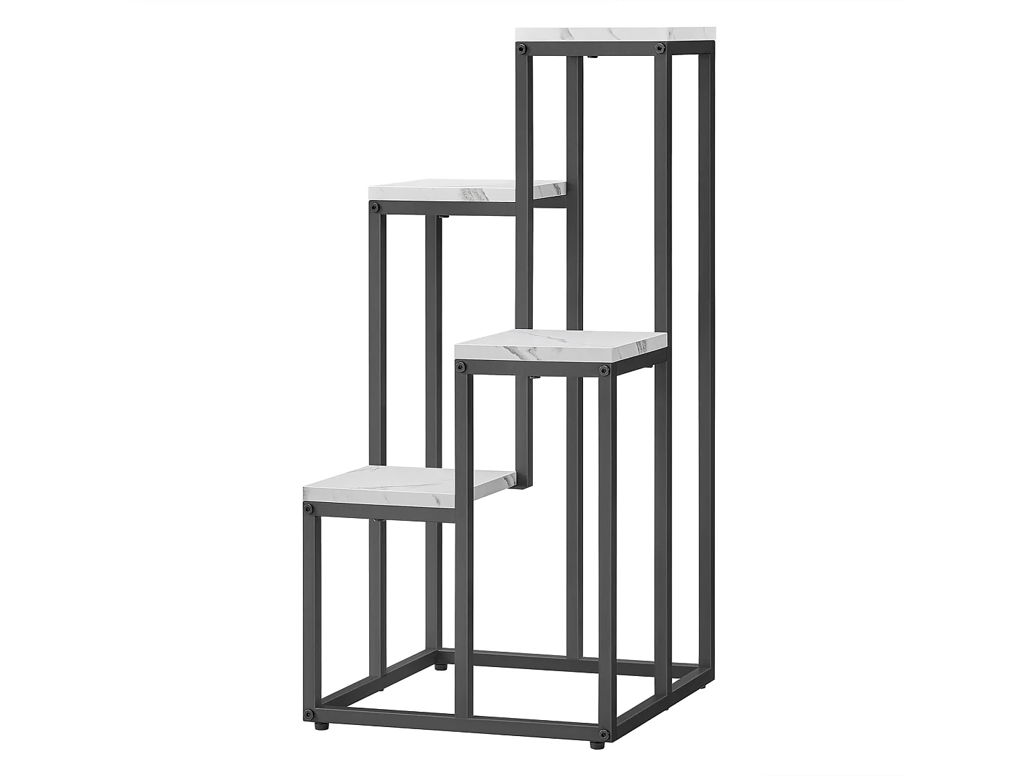 Stojak na kwiaty Valora z 4 półkami, biały marmur, z czarnymi nogami, do dekoracji