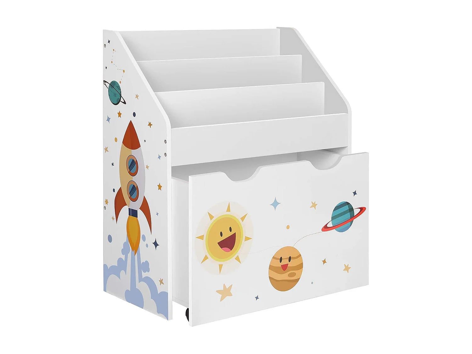 Valora Mehrfarbiges Spielzeugregal mit Bücherregal und mobiler Schublade