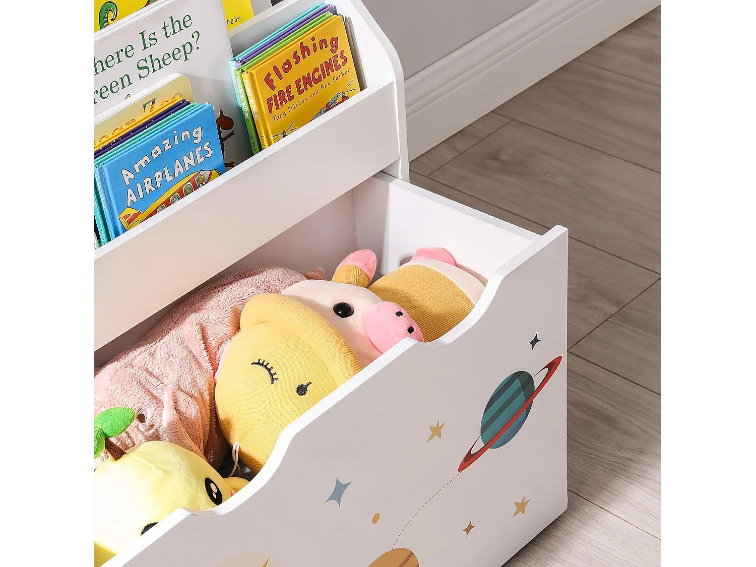 Valora Mehrfarbiges Spielzeugregal mit Bücherregal und mobiler Schublade