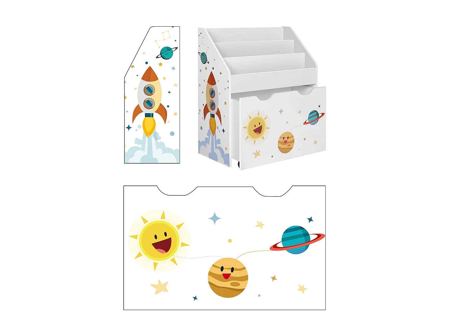 Valora Mehrfarbiges Spielzeugregal mit Bücherregal und mobiler Schublade