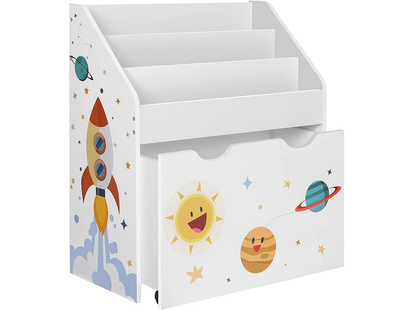 Étagère à jouets multicolore Valora avec bibliothèque et tiroir mobile