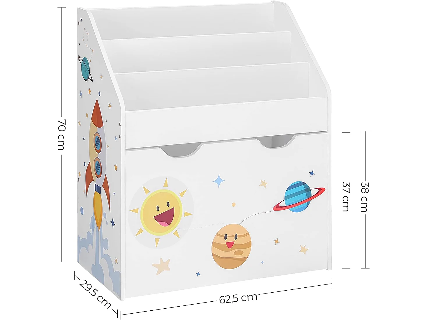 Étagère à jouets multicolore Valora avec bibliothèque et tiroir mobile