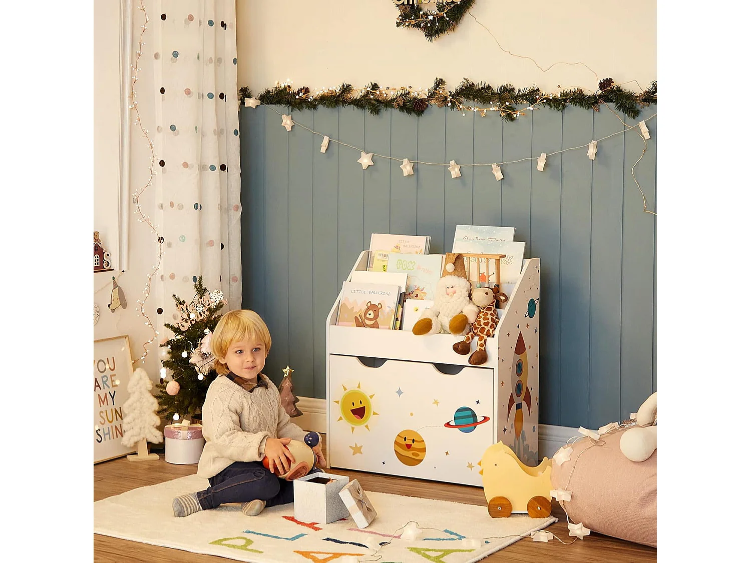 Étagère à jouets multicolore Valora avec bibliothèque et tiroir mobile