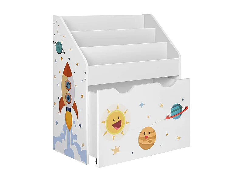 Valora Mehrfarbiges Spielzeugregal mit Bücherregal und mobiler Schublade