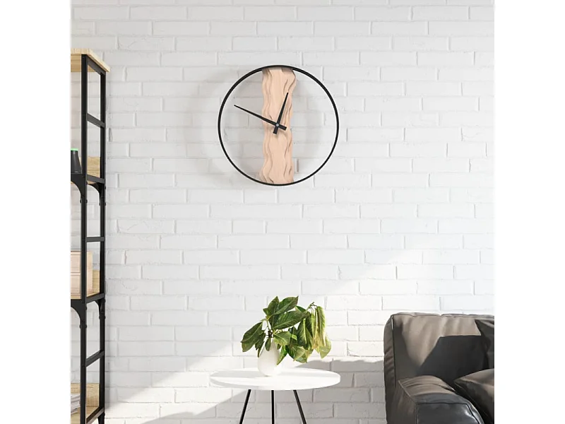 Horloge murale marron Ø35 cm fer et bois de chêne