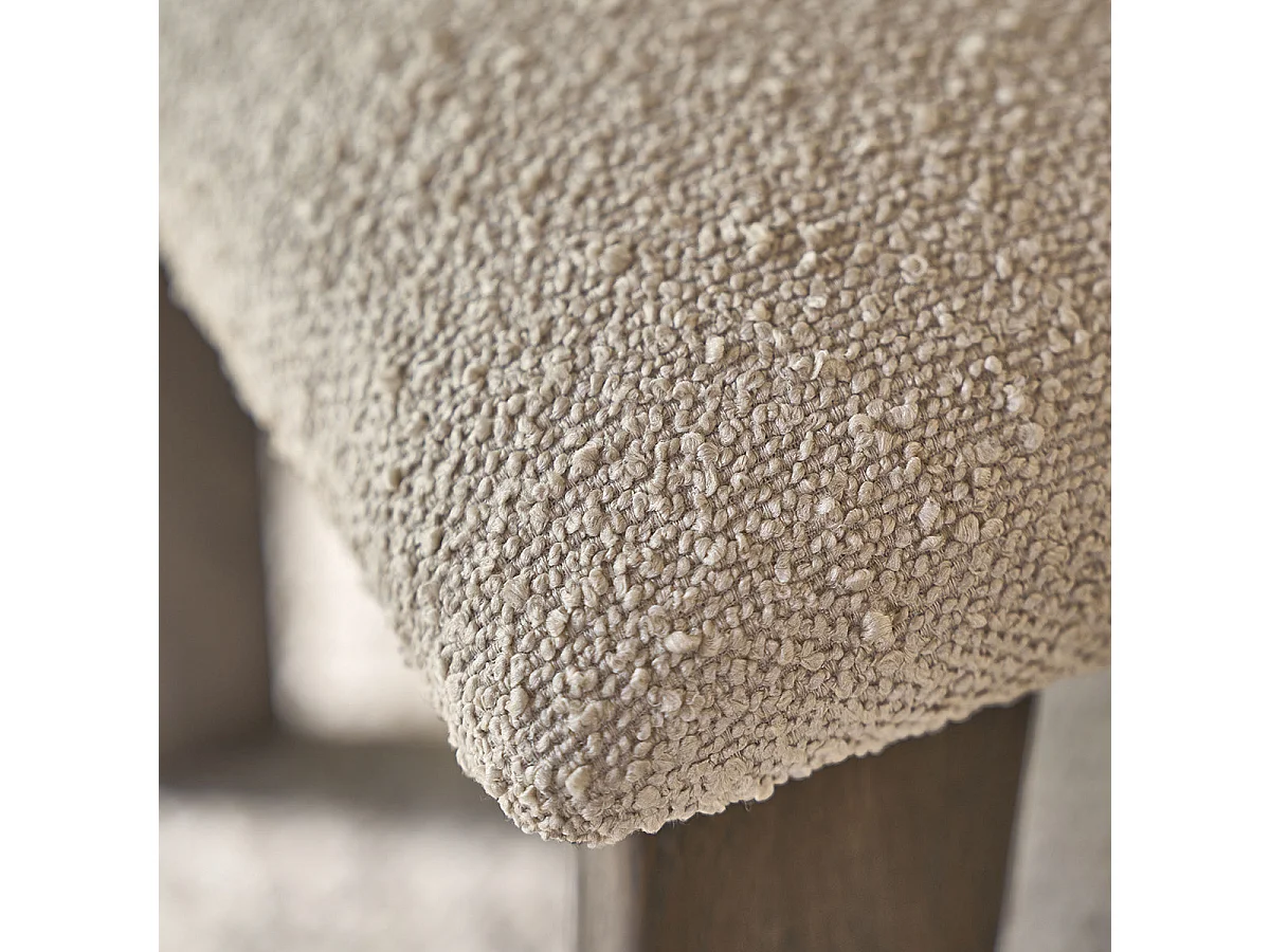 Set di 2 sedie in rovere marrone massello e tessuto bouclé beige