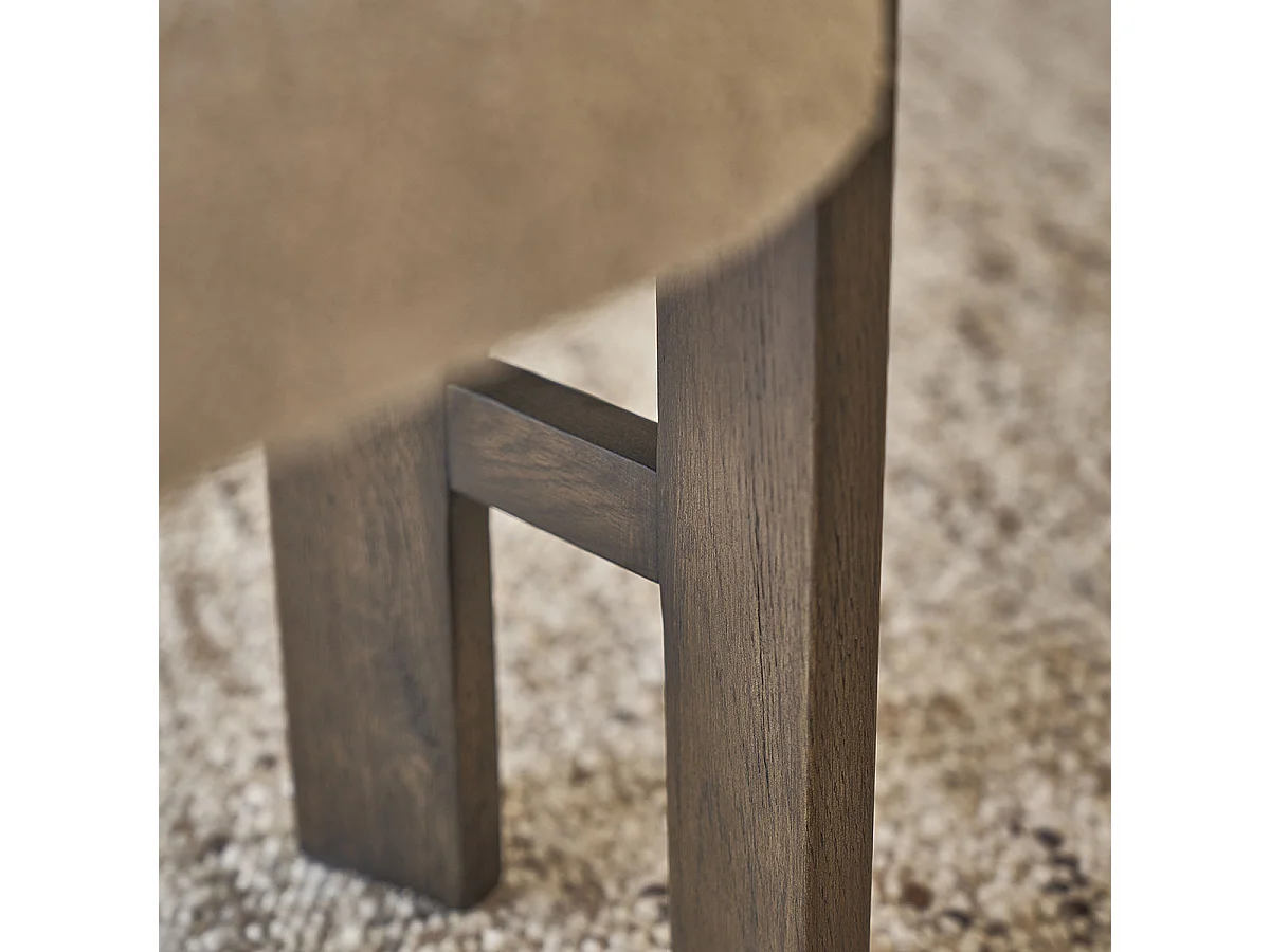 Set di 2 sedie in rovere marrone massello e tessuto bouclé beige