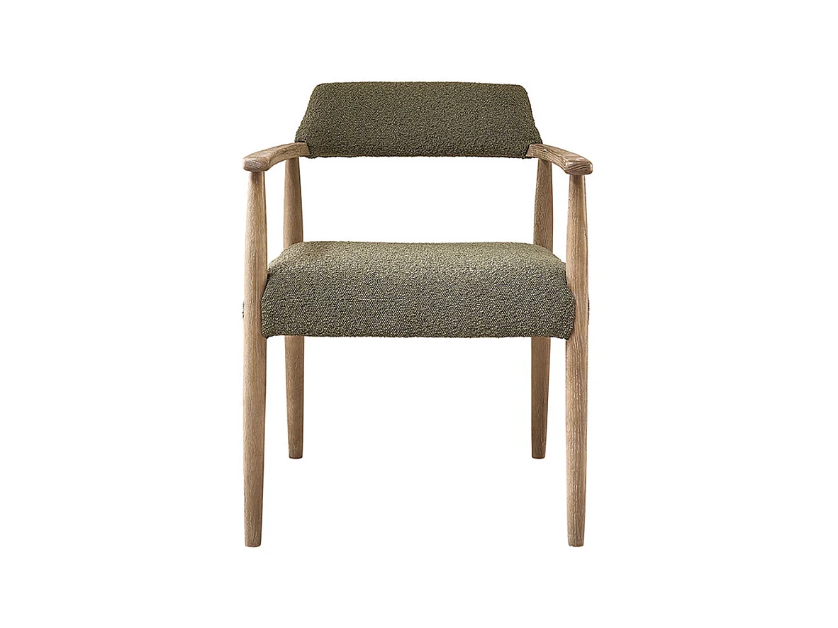 Sedia in rovere e tessuto bouclé kaki