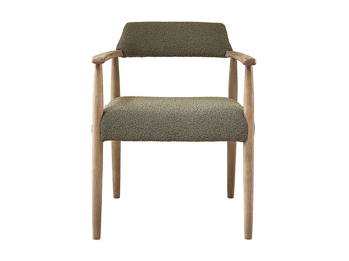 Silla de roble y tela bouclette caqui