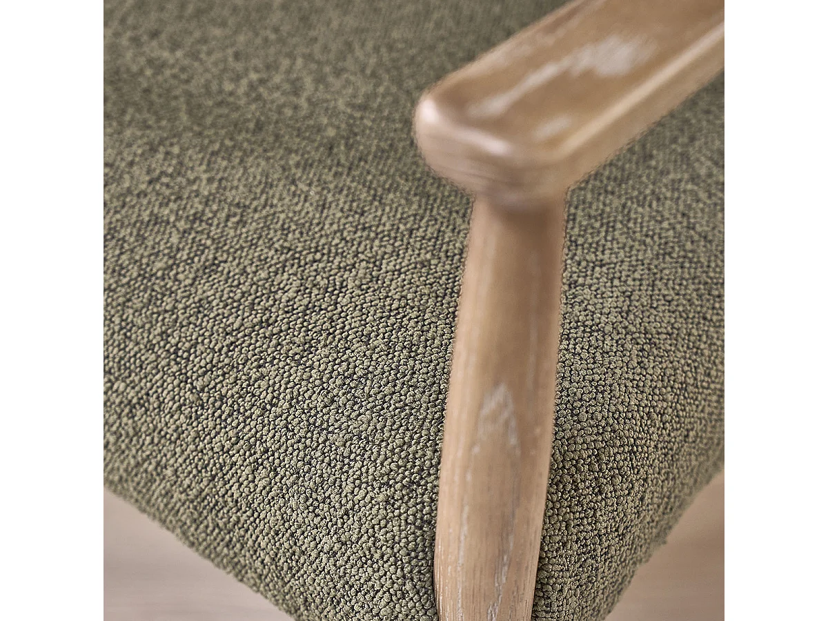 Sedia in rovere e tessuto bouclé kaki