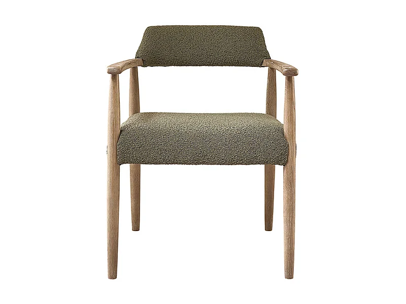 Sedia in rovere e tessuto bouclé kaki