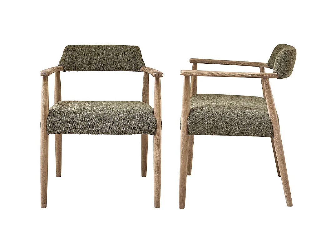Set di 2 sedie in rovere e tessuto bouclé kaki