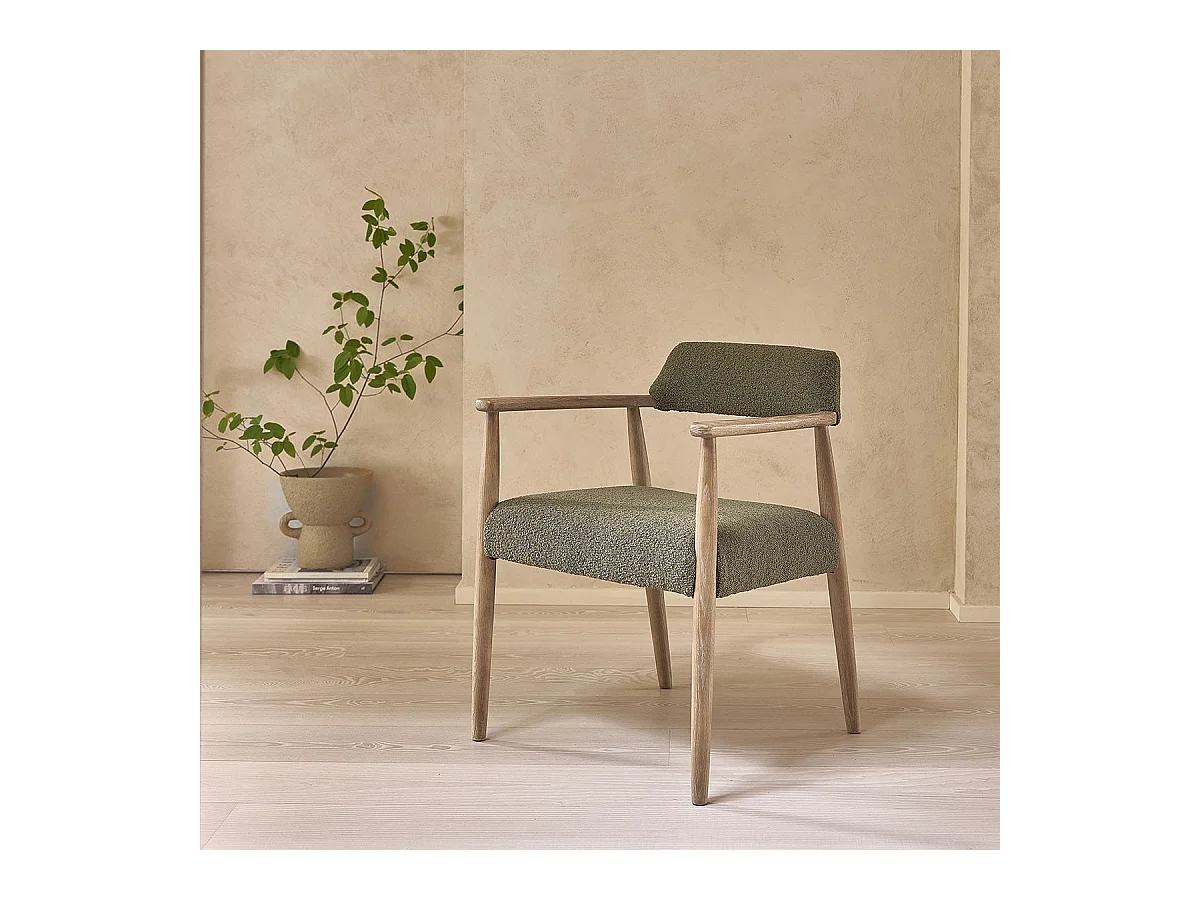 Set di 2 sedie in rovere e tessuto bouclé kaki