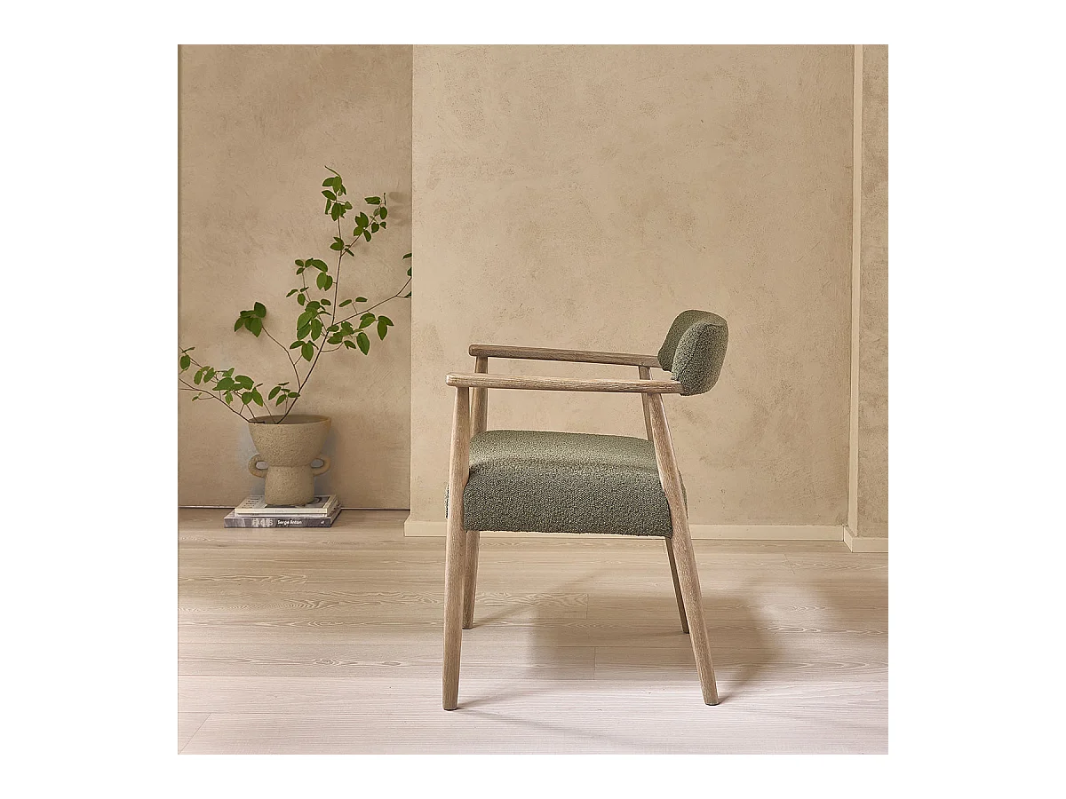 Set di 2 sedie in rovere e tessuto bouclé kaki