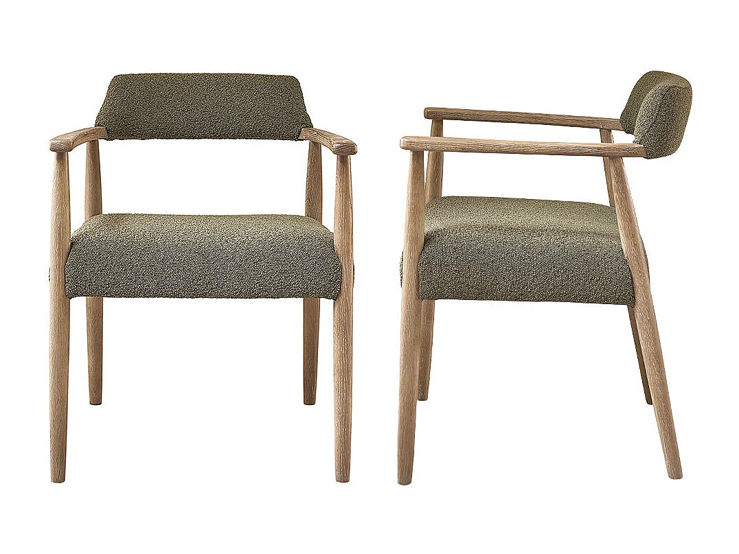 Lote de 2 sillas de roble con tela bouclette caqui