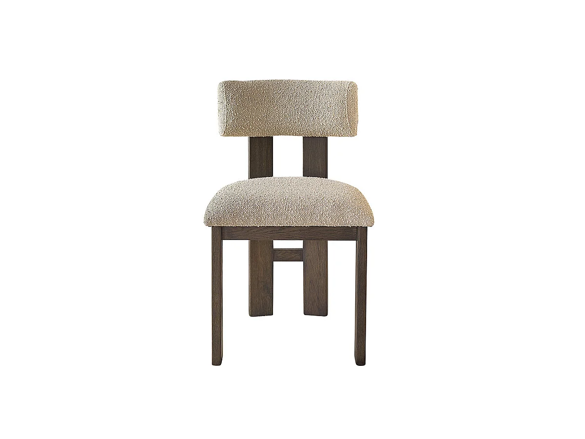 Sedia in rovere massello marrone con tessuto bouclé beige
