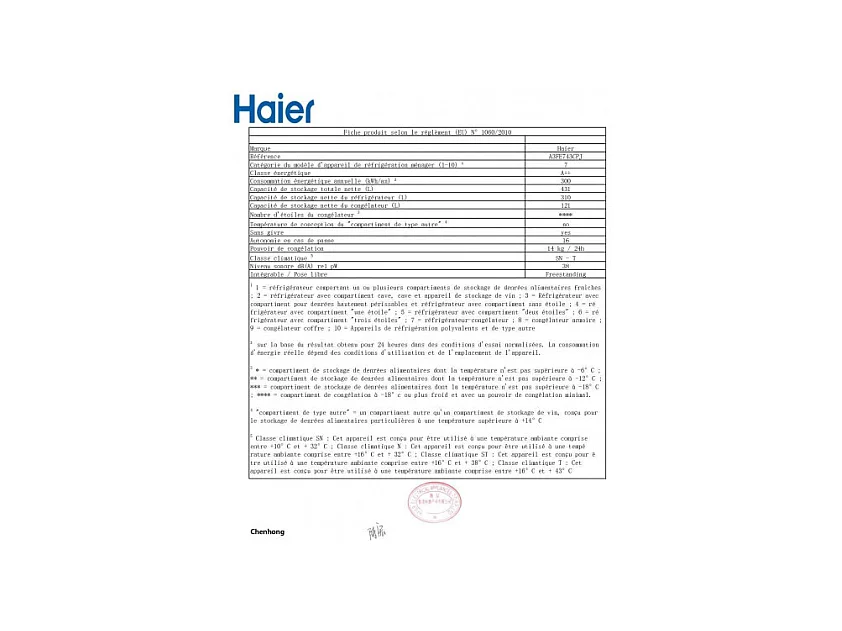 Réfrigérateurs combinés 431L Froid Ventilé HAIER 70cm E, A3FE743CPJ