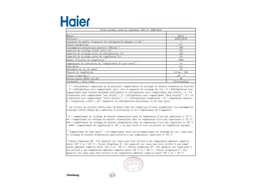 Réfrigérateurs combinés 431L Froid Ventilé HAIER 70cm E, A3FE743CPJ