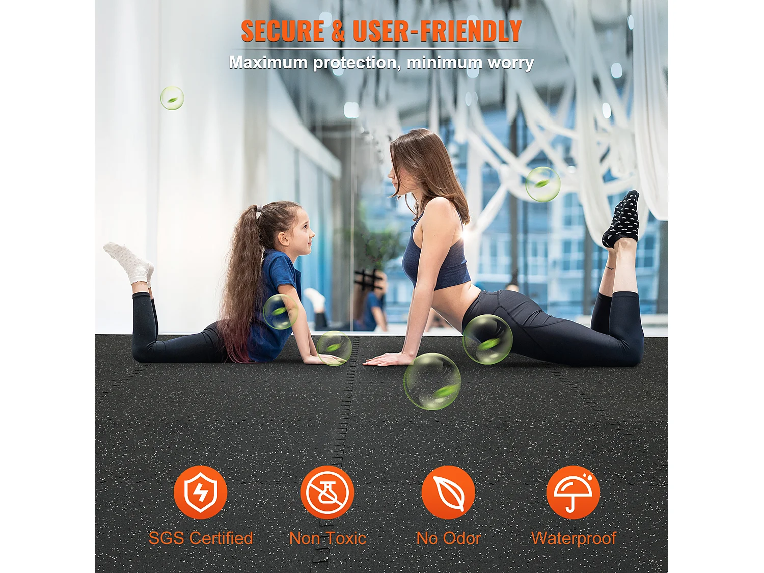 Alfombra de Caucho SucceBuy para Fitness, 12 Piezas, 1.27 cm de Espesor, 60.96 x 60.96 cm, Negro-Gris Reducción de Sonido y Ruido