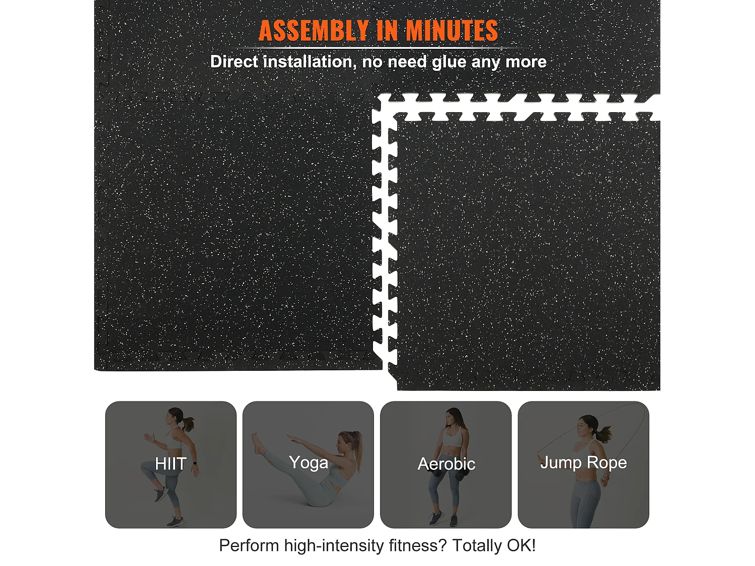 Alfombra de Caucho SucceBuy para Fitness, 12 Piezas, 1.27 cm de Espesor, 60.96 x 60.96 cm, Negro-Gris Reducción de Sonido y Ruido