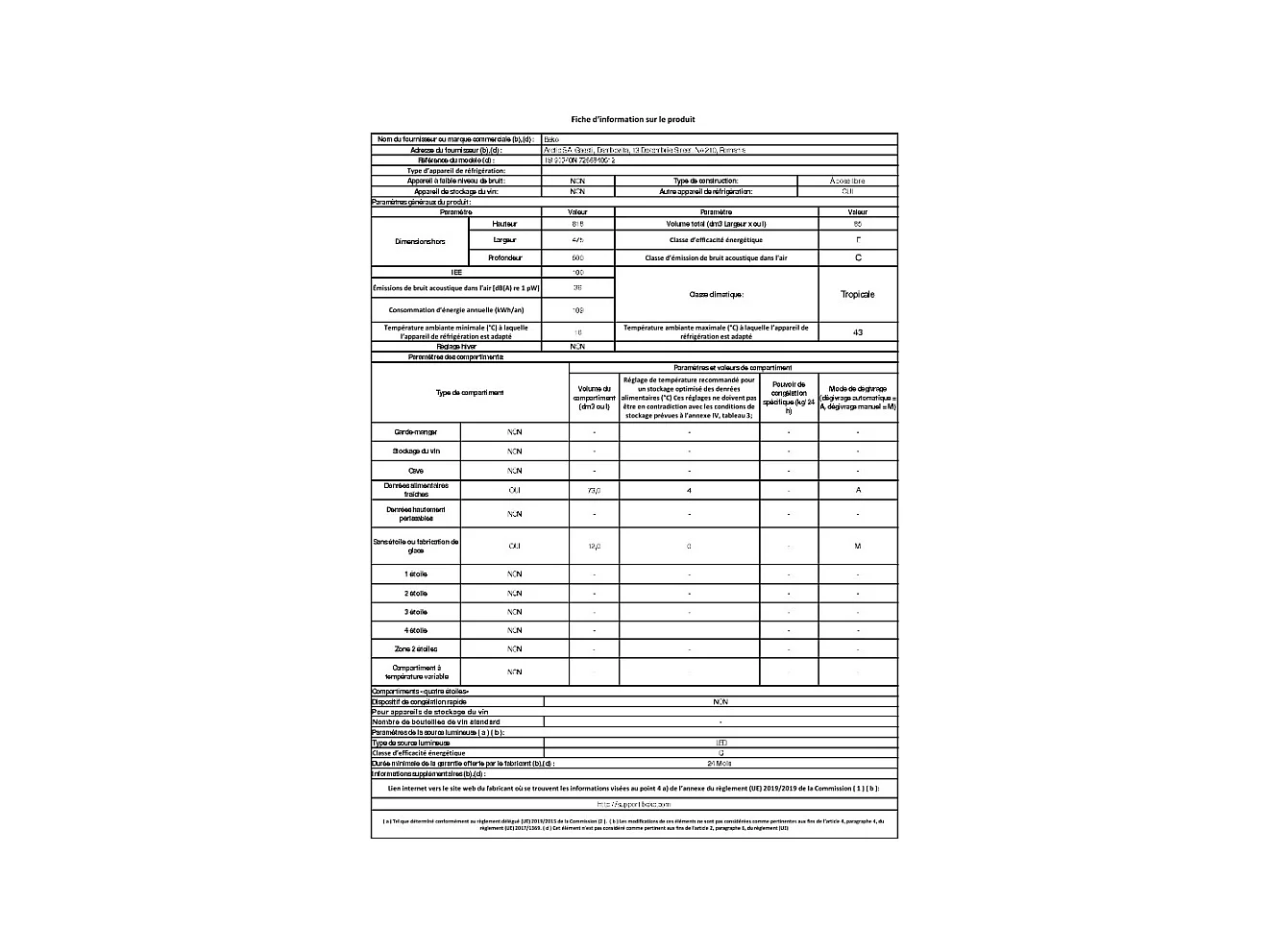 Beko Réfrigérateur table top 47.5cm 85l blanc - TS190340N