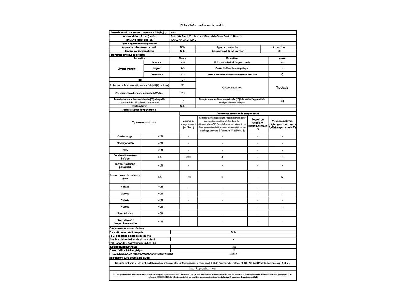 Beko TS190340N Frigorifero con Congelatore Libera Installazione 85 L Classe E Bianco