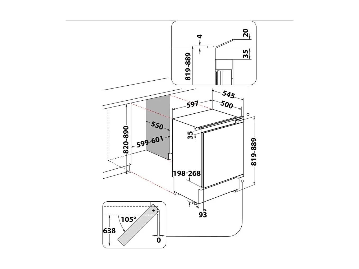 Whirlpool WBUF011 Frigorifero monoporta Da incasso 126 L E Grigio