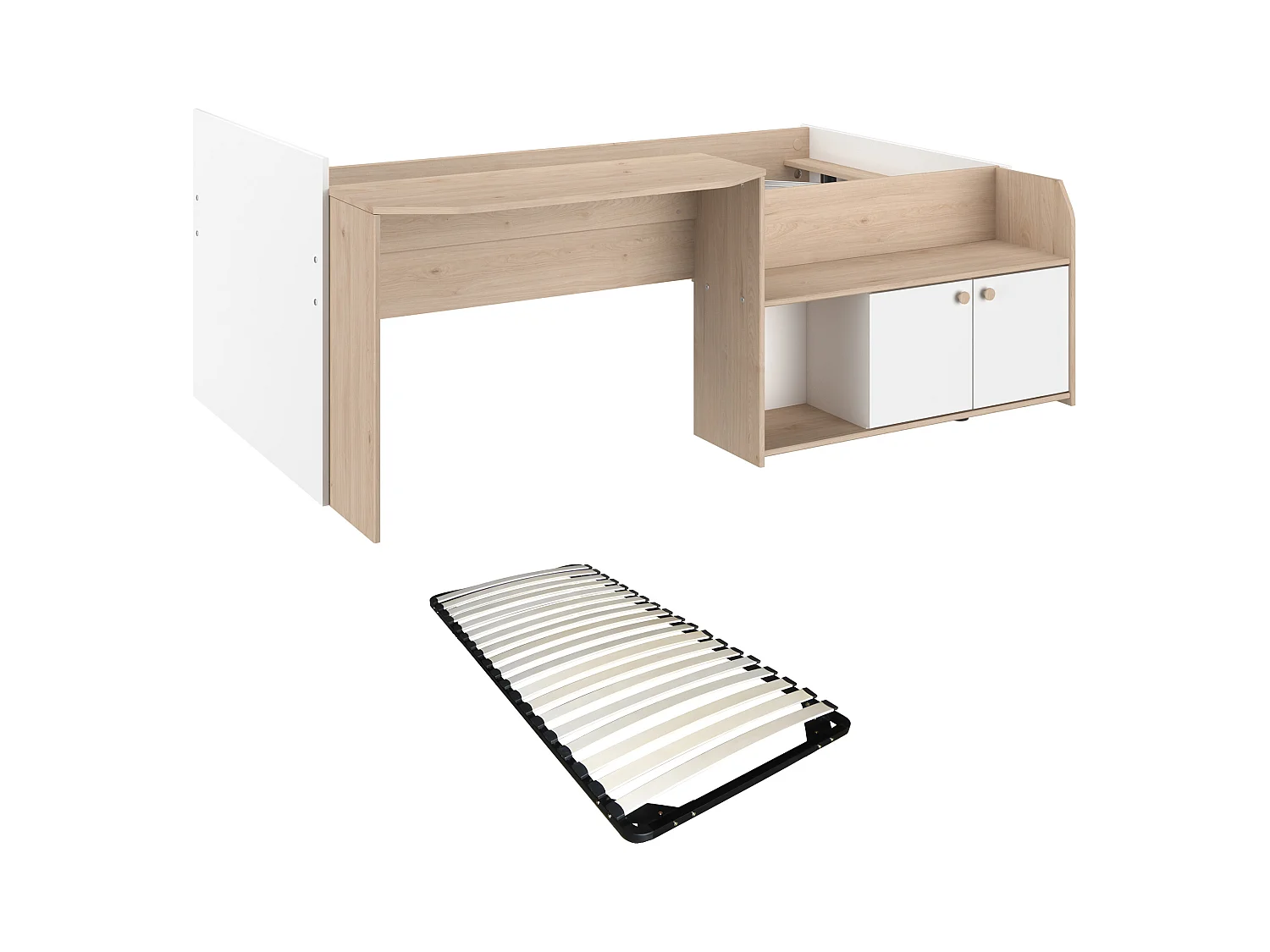 Letto combinato 90 x 190/200 cm Naturale e bianco + Rete - MIVONA