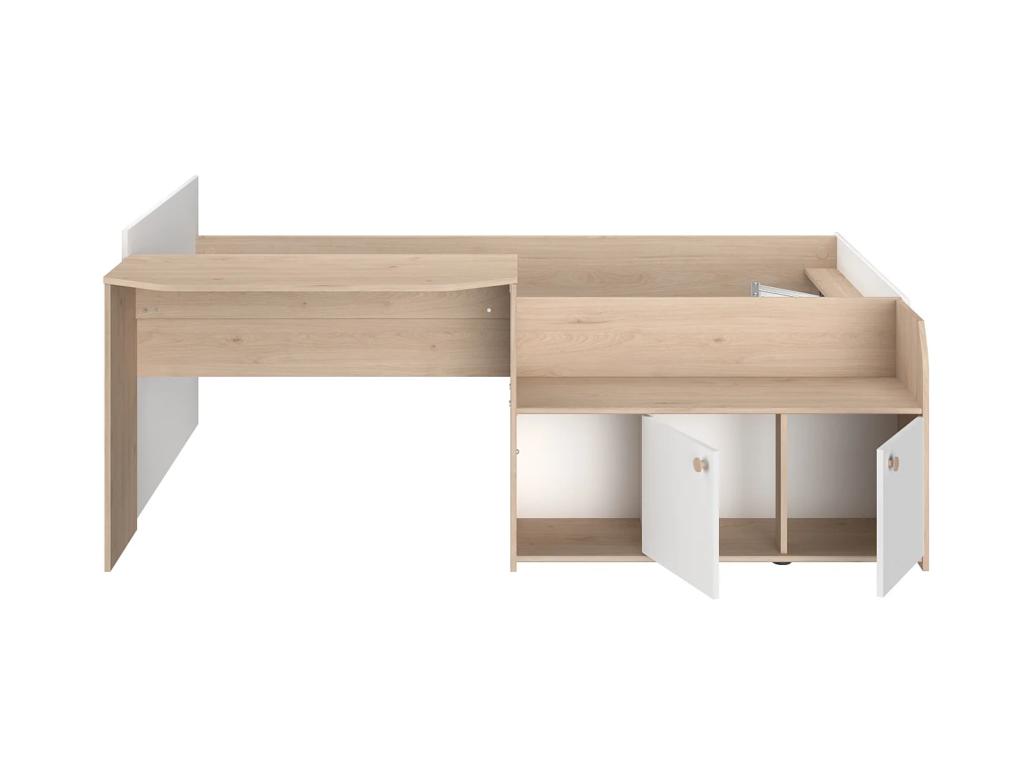 Lit combiné 90 x 190/200 cm - Coloris : Naturel et blanc + Sommier - MIVONA