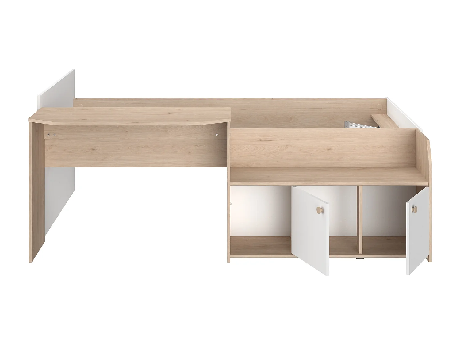 Lit combiné 90 x 190/200 cm - Coloris : Naturel et blanc + Sommier - MIVONA