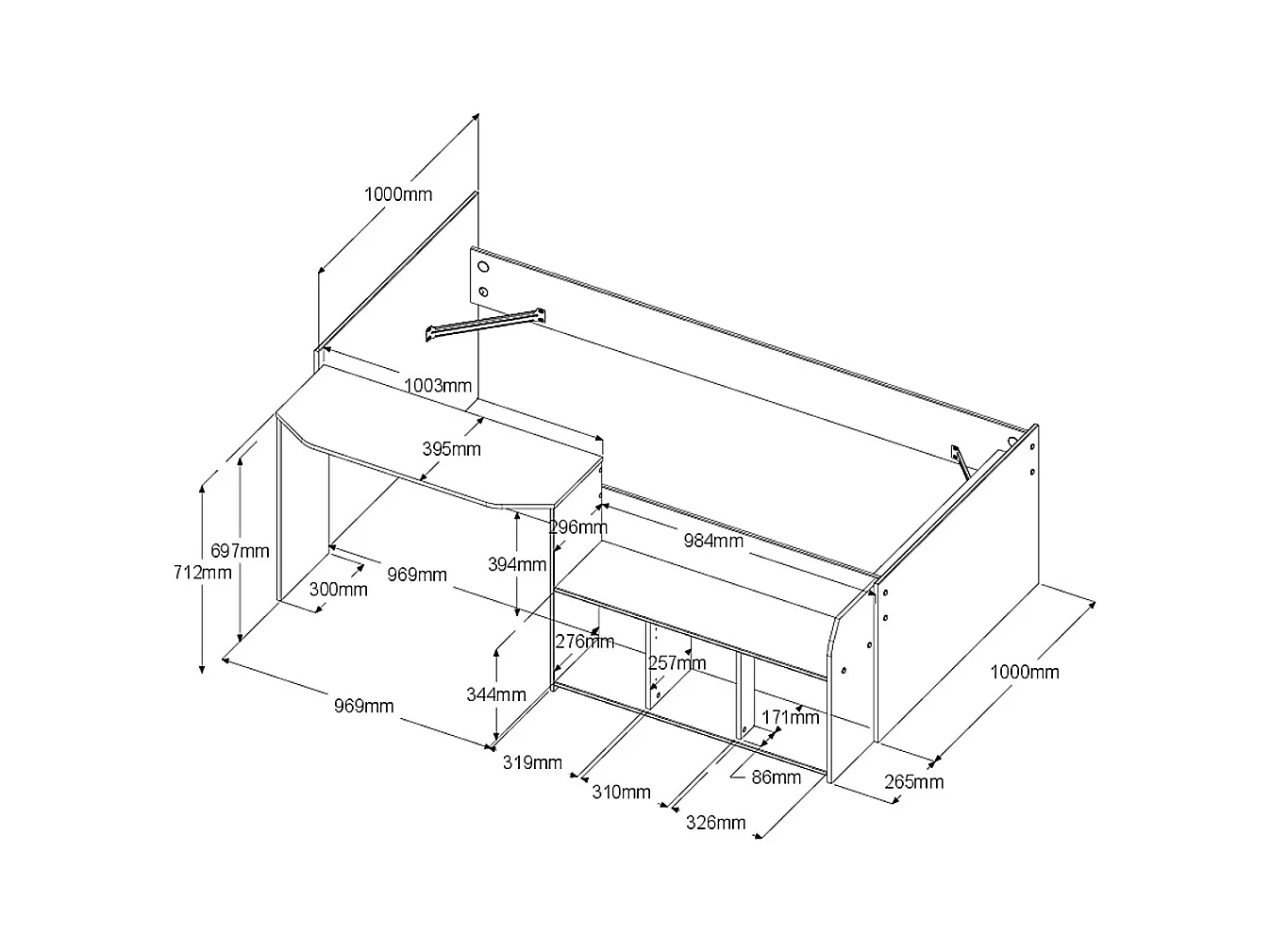 Letto combinato 90 x 190/200 cm Naturale e bianco + Rete + Materasso - MIVONA