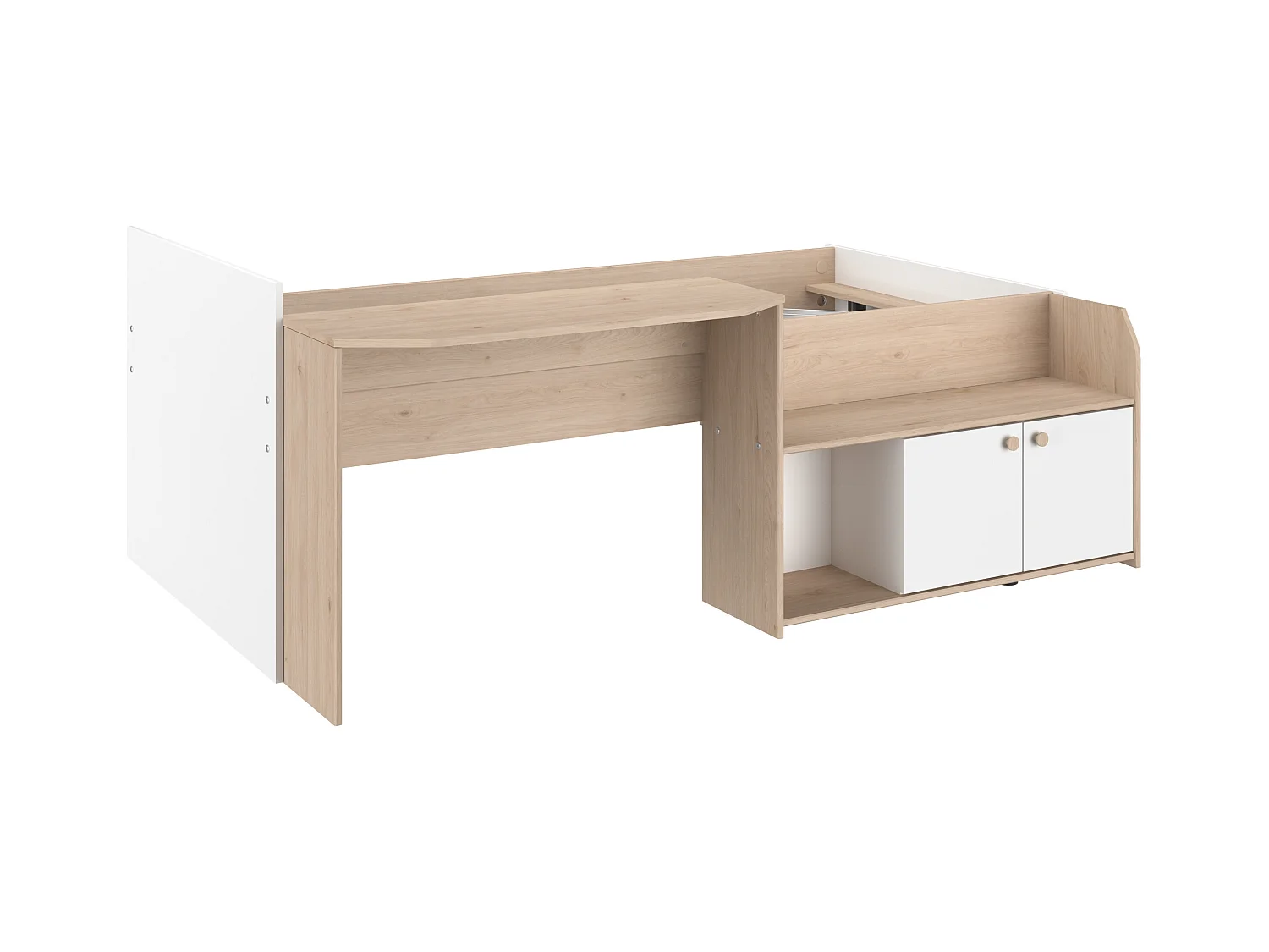 Lit combiné 90 x 190/200 cm - Coloris : Naturel et blanc + Sommier + Matelas - MIVONA