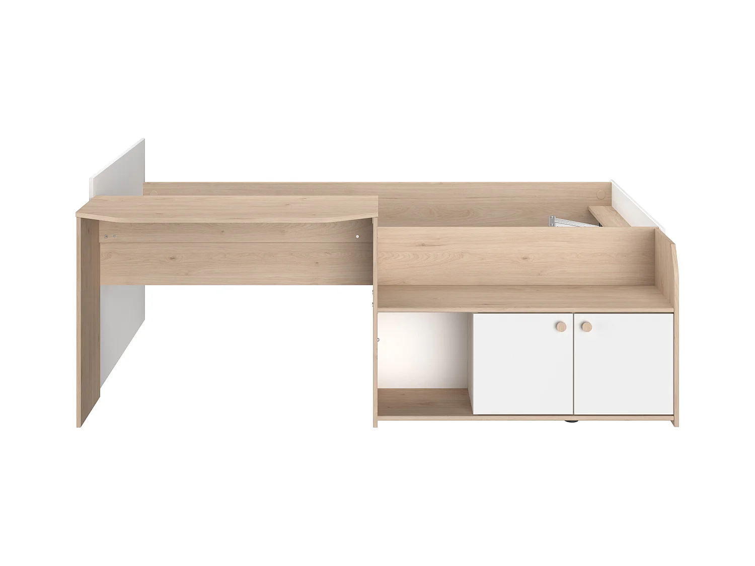 Lit combiné 90 x 190/200 cm - Coloris : Naturel et blanc + Sommier + Matelas - MIVONA