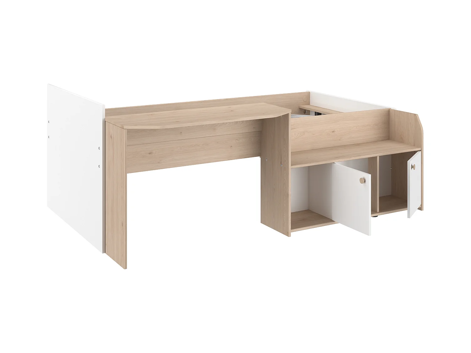 Lit combiné 90 x 190/200 cm - Coloris : Naturel et blanc + Sommier + Matelas - MIVONA