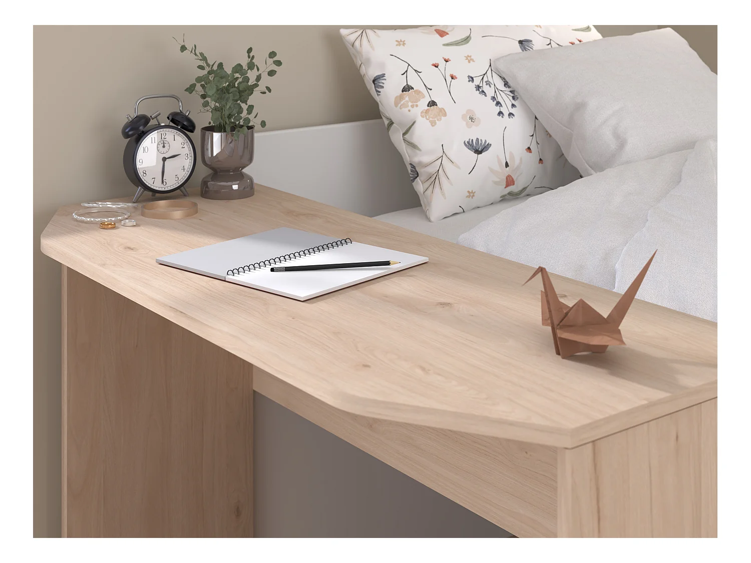 Lit combiné 90 x 190/200 cm - Coloris : Naturel et blanc + Sommier + Matelas - MIVONA