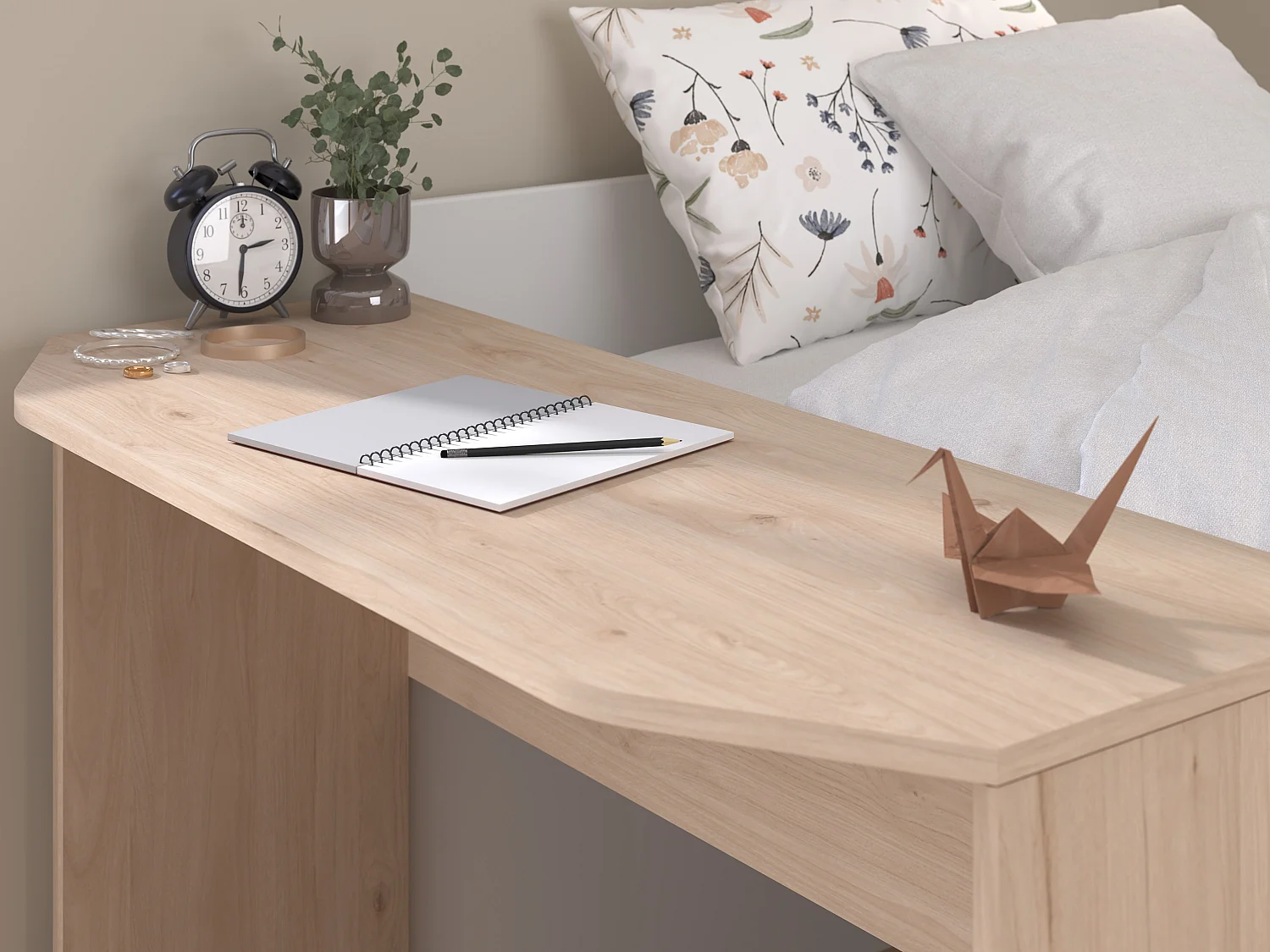 Lit combiné 90 x 190/200 cm - Coloris : Naturel et blanc + Sommier + Matelas - MIVONA