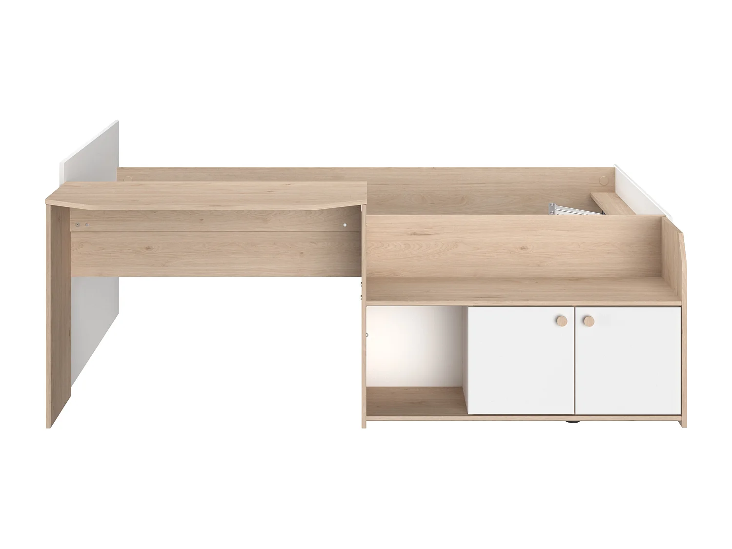 Lit combiné 90 x 190/200 cm - Coloris : Naturel et blanc + Sommier + Matelas - MIVONA