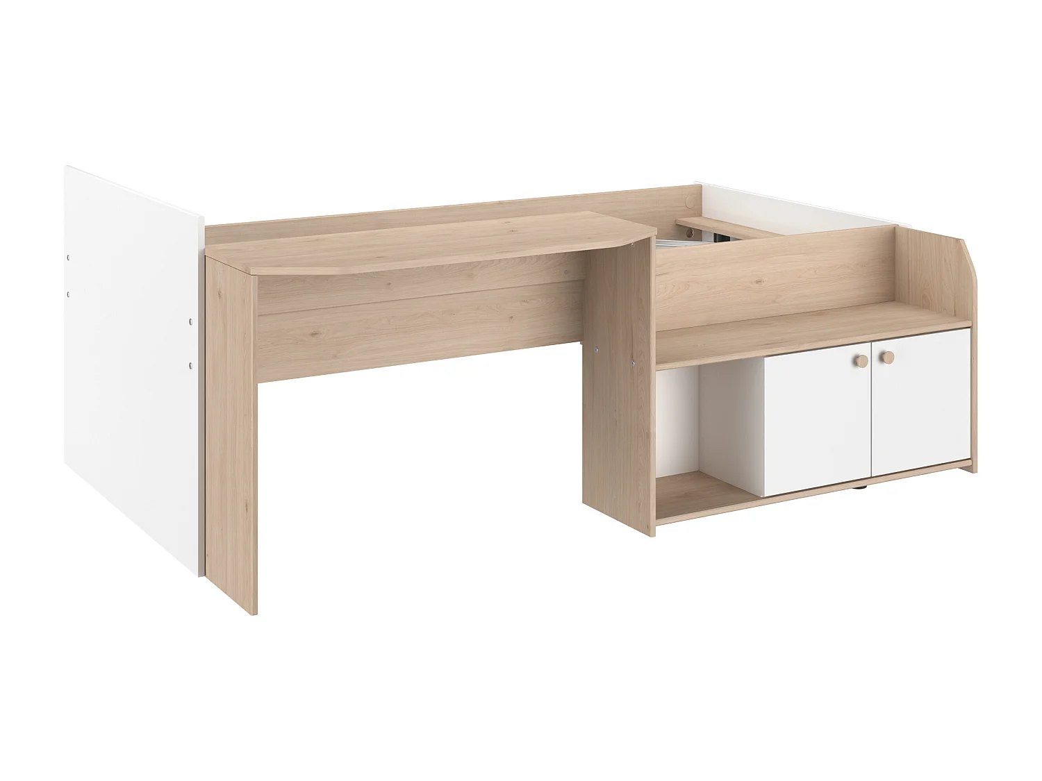 Lit combiné 90 x 190/200 cm - Coloris : Naturel et blanc + Sommier + Matelas - MIVONA