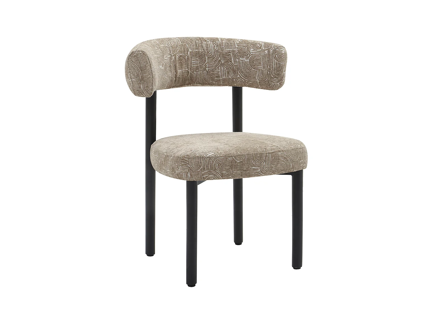 Lot de 6 chaises en tissu texturé et métal noir - Beige et blanc - SELORIN