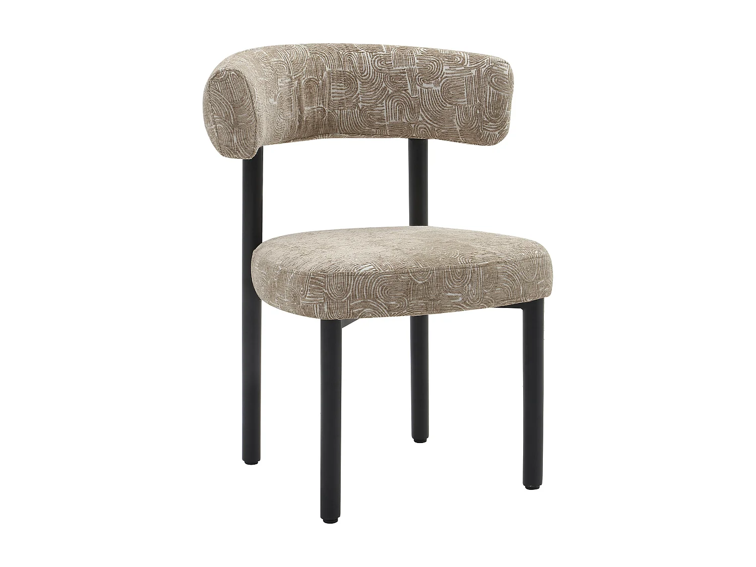 Lot de 6 chaises en tissu texturé et métal noir - Beige et blanc - SELORIN