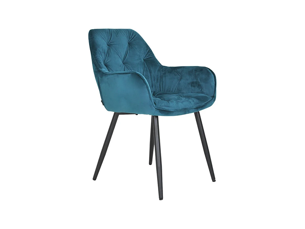 Chaise capitonnée en velours bleu canard et pieds en métal - STERN 2