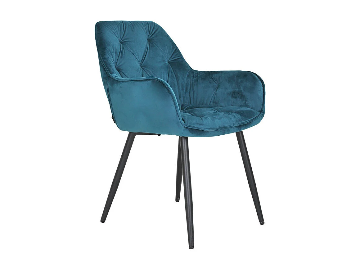 Chaise capitonnée en velours bleu canard et pieds en métal - STERN 2