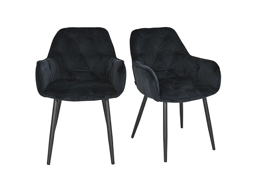 Lot 2 chaises en velours noir avec pieds en métal noir - STERN 2