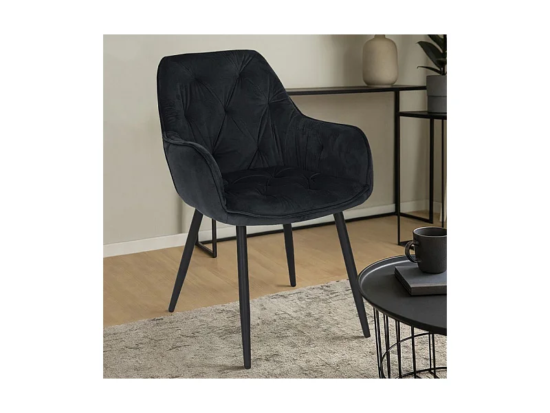 Lot 2 chaises en velours noir avec pieds en métal noir - STERN 2