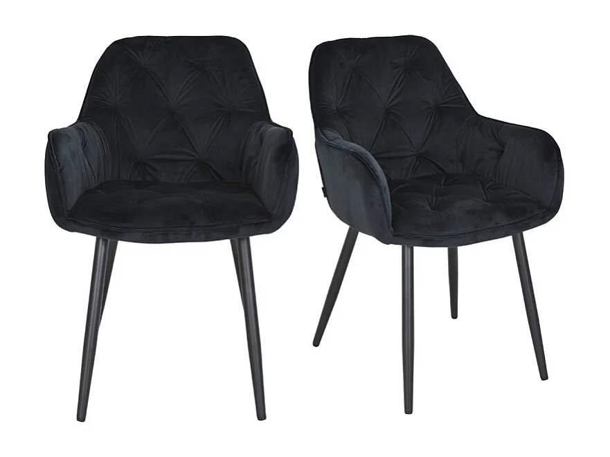 Lot 2 chaises en velours noir avec pieds en métal noir - STERN 2