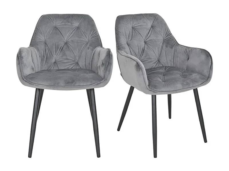 Lot 2 chaises en velours gris foncé avec pieds en métal noir - STERN 2