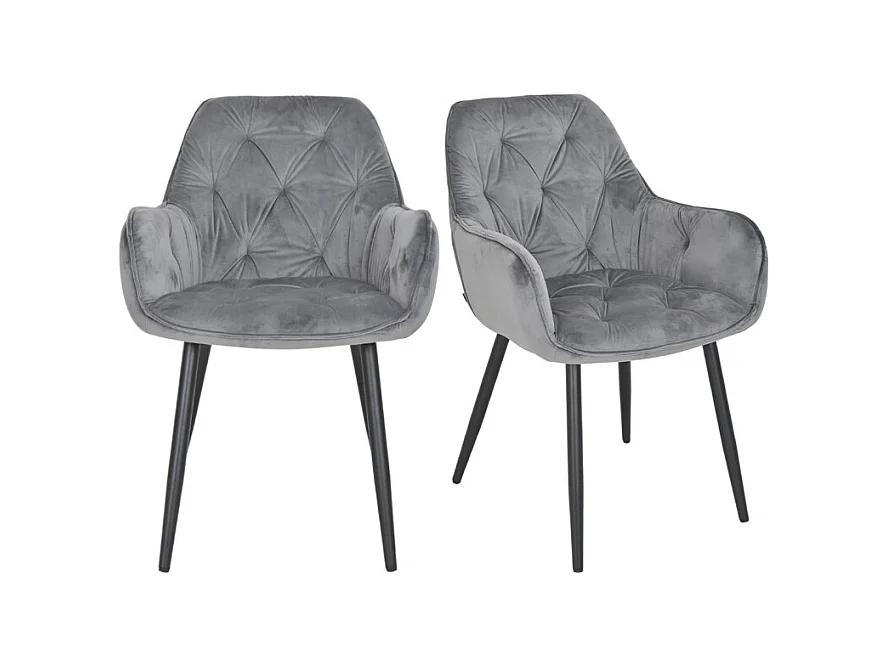 Lot 2 chaises en velours gris foncé avec pieds en métal noir - STERN 2
